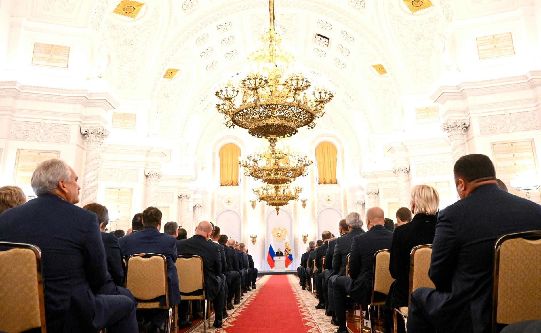 Путин произносит речь в Георгиевском зале Кремля, Фото: Григорий Сысоев, РИА «Новости»\ пресс-служба Кремля